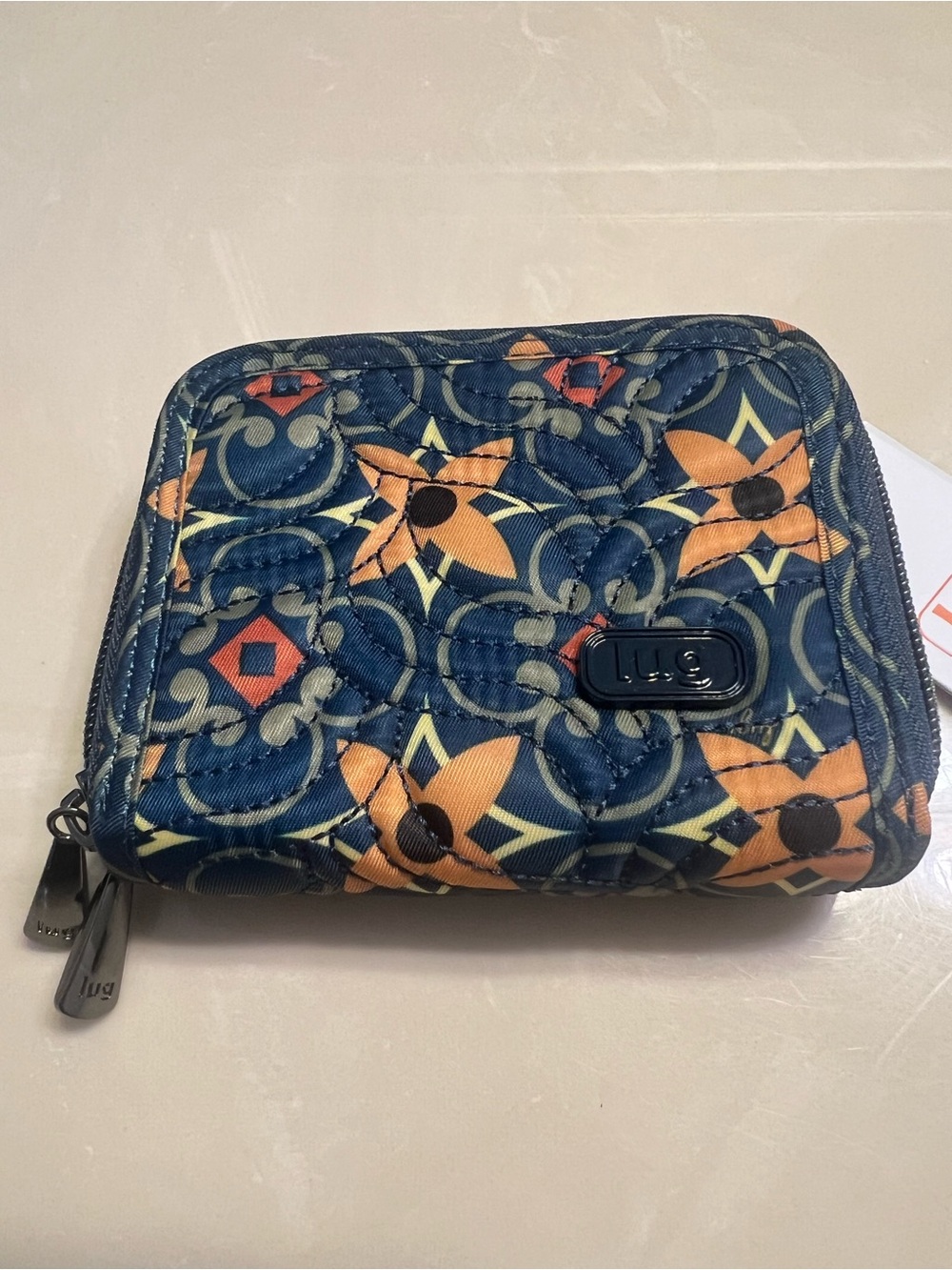 NWT Lug Splits small zippered wallet, blue floral , RFID